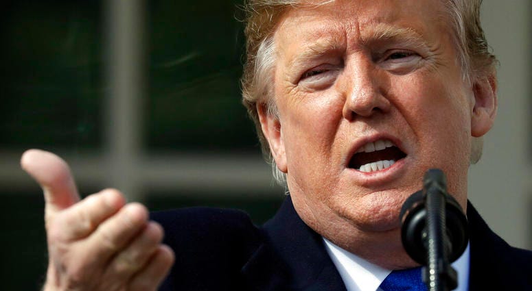 President Donald Trump speaks during an event in the Rose Garden at the White House to declare a national emergency in order to build a wall along the southern border, Friday, Feb. 15, 2019, in Washington. (AP Photo/ Evan Vucci)