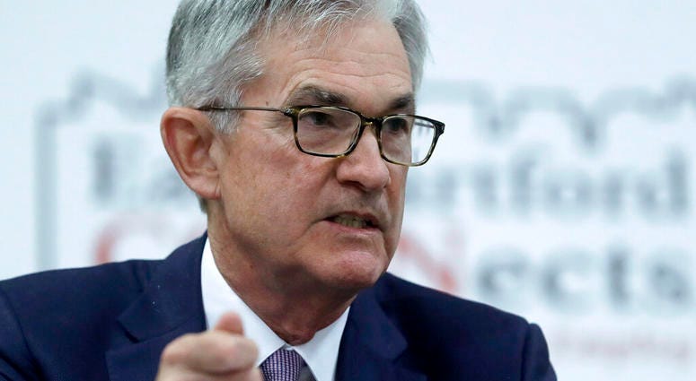 FILE - In this Nov. 25, 2019, file photo Federal Reserve Board Chair Jerome Powell addresses a round table discussion. (AP Photo/Steven Senne) FILE - In this Nov. 25, 2019, file photo Federal Reserve Board Chair Jerome Powell addresses a round table discussion. (AP Photo/Steven Senne)