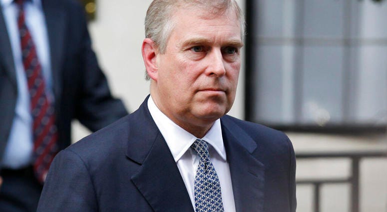 FILE - In this Wednesday, June 6, 2012 file photo, Britain's Prince Andrew leaves King Edward VII hospital in London after visiting his father Prince Philip. (AP Photo/Sang Tan, file) FILE - In this Wednesday, June 6, 2012 file photo, Britain's Prince Andrew leaves King Edward VII hospital in London after visiting his father Prince Philip. (AP Photo/Sang Tan, file)