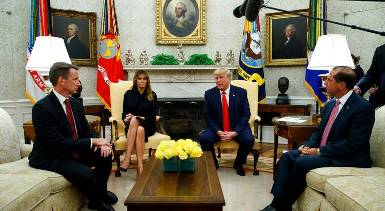 President Donald Trump talks about a plan to ban most flavored e-cigarettes, in the Oval Office of the White House, Wednesday, Sept. 11, 2019, in Washington. (AP Photo/Evan Vucci)