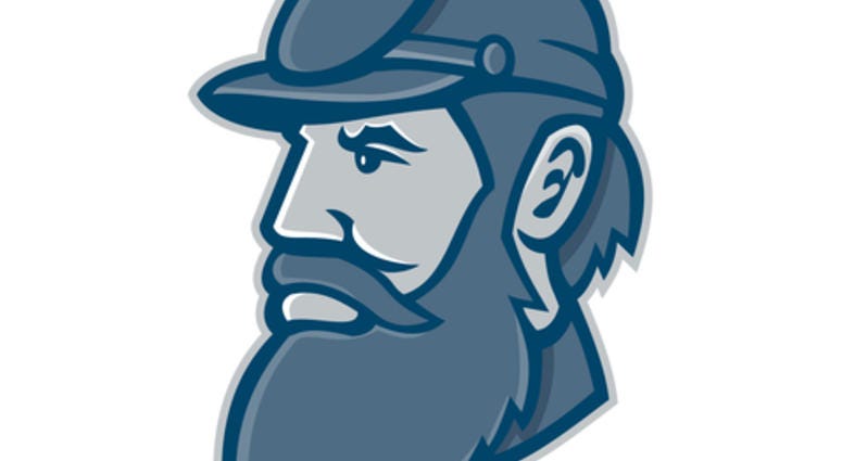 Mascot icon illustration of head of General Thomas Jonathan `Stonewall` Jackson , Confederate general and commander of the Confederate States Army viewed from on isolated background in retro style.