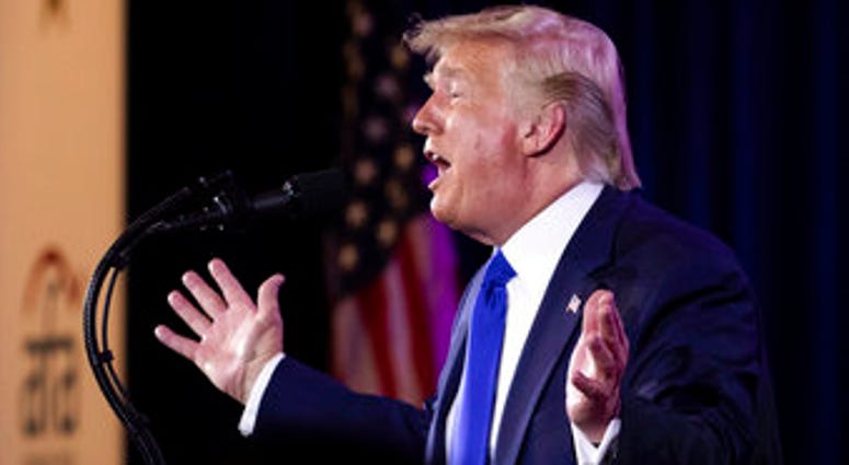 President Donald Trump speaks at the Values Voter Summit in Washington, Saturday, Oct. 12, 2019. (AP Photo/Manuel Balce Ceneta)
