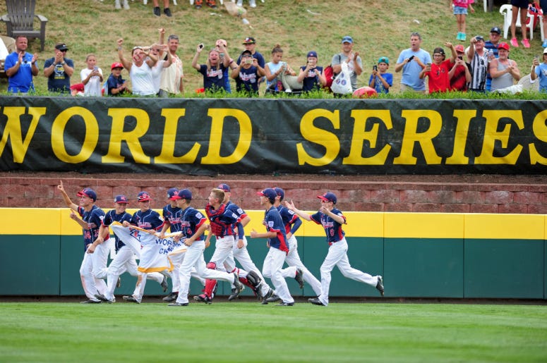 Mid-Atlantic Region players celebrate after beating the Asia-Pacific Region 2-1 during the championship game of the 2016 Little League World Series at Howard J. Lamade Stadium. Mid-Atlantic Region players celebrate after beating the Asia-Pacific Region 2-1 during the championship game of the 2016 Little League World Series at Howard J. Lamade Stadium.