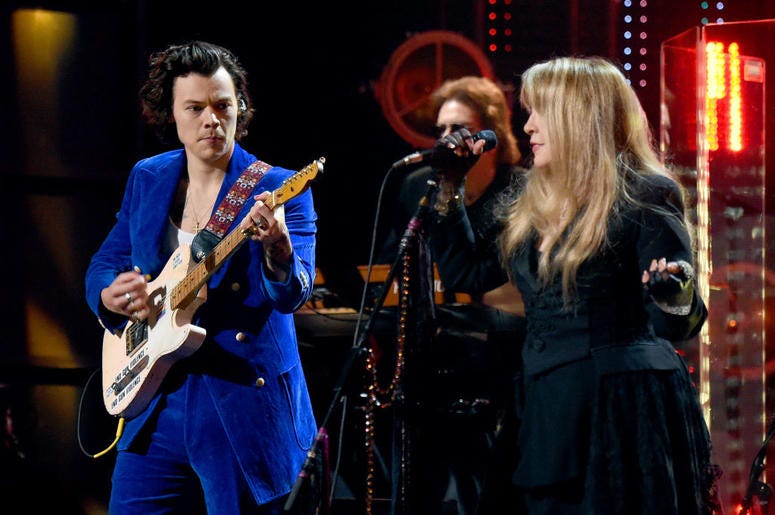 Harry Styles and inductee Stevie Nicks perform at the 2019 Rock & Roll Hall Of Fame Induction Ceremony - Show at Barclays Center on March 29, 2019 in New York City. (Photo by Jamie McCarthy Harry Styles and inductee Stevie Nicks perform at the 2019 Rock & Roll Hall Of Fame Induction Ceremony - Show at Barclays Center on March 29, 2019 in New York City. (Photo by Jamie McCarthy