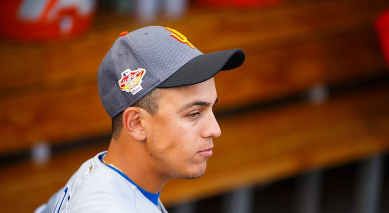 Nov 4, 2017; Scottsdale, AZ, USA; Kansas City Royals infielder Nicky Lopez plays for the Surprise Saguaros during the Arizona Fall League Fall Stars game at Salt River Fields. Mandatory Credit: Mark J. Rebilas-USA TODAY Sports