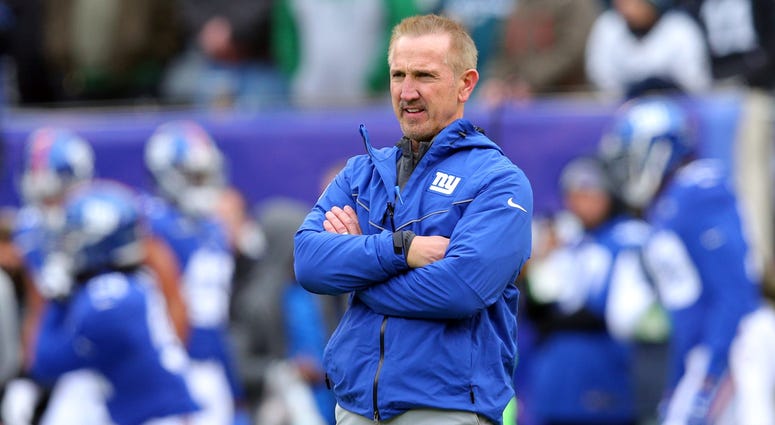Dec 17, 2017; East Rutherford, NJ, USA; New York Giants interim head coach Steve Spagnuolo watches warm ups before a game against the Philadelphia Eagles at MetLife Stadium. Mandatory Credit: Brad Penner-USA TODAY Sports