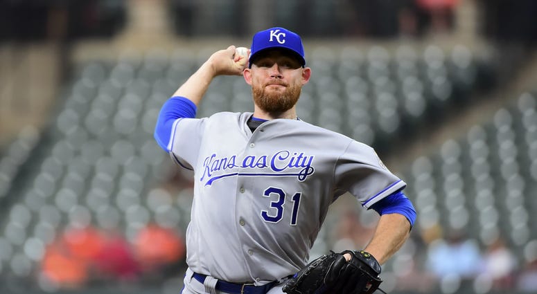 May 10, 2018; Baltimore, MD, USA; Kansas City Royals pitcher Ian Kennedy (31) throws a pitch in the second inning against the Baltimore Orioles at Oriole Park at Camden Yards. Mandatory Credit: Evan Habeeb-USA TODAY Sports
