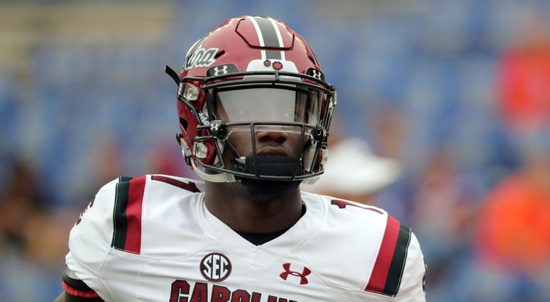 Nov 10, 2018; Gainesville, FL, USA; South Carolina Gamecocks wide receiver Deebo Samuel (1) works out prior to the game at Ben Hill Griffin Stadium. Mandatory Credit: Kim Klement-USA TODAY Sports