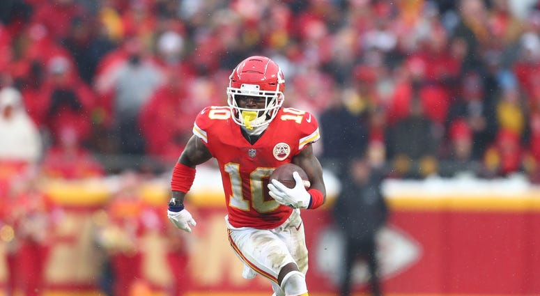 Jan 12, 2019; Kansas City, MO, USA; Kansas City Chiefs wide receiver Tyreek Hill (10) against the Indianapolis Colts during the AFC Divisional playoff football game at Arrowhead Stadium. Mandatory Credit: Mark J. Rebilas-USA TODAY Sports