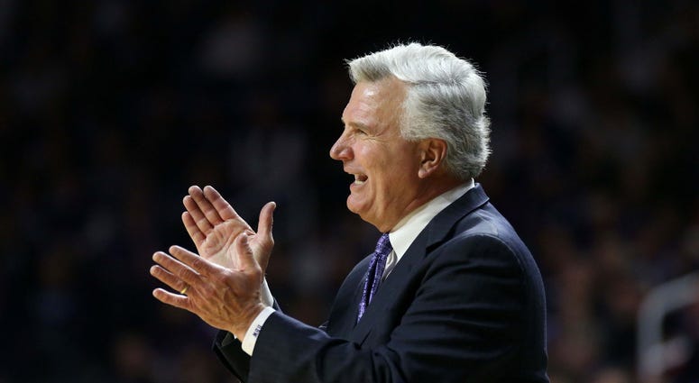 Jan 19, 2019; Manhattan, KS, USA; Kansas State Wildcats head coach Bruce Weber claps for his team during the second half against the TCU Horned Frogs at Bramlage Coliseum. Mandatory Credit: Scott Sewell-USA TODAY Sports