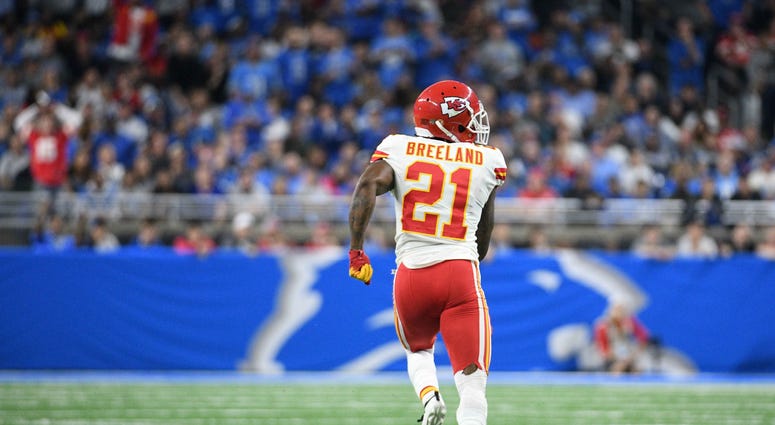 Sep 29, 2019; Detroit, MI, USA; Kansas City Chiefs defensive back Bashaud Breeland (21) recovers a fumble and runs for a touchdown during the third quarter against the Detroit Lions at Ford Field. Mandatory Credit: Tim Fuller-USA TODAY Sports
