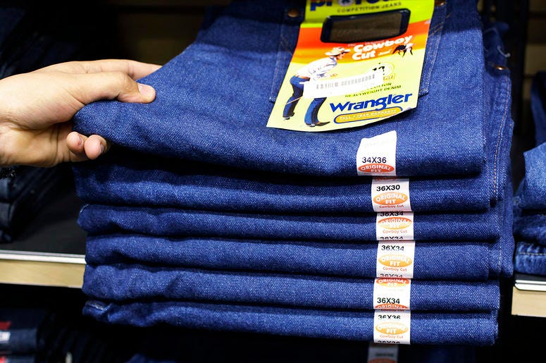 Wrangler jeans are displayed at a store in Hayward, Calif. VF Corp. says it plans to split into two publicly traded companies, with one focusing on clothing and footwear and the other concentrating on jeans and it Wrangler jeans are displayed at a store in Hayward, Calif. VF Corp. says it plans to split into two publicly traded companies, with one focusing on clothing and footwear and the other concentrating on jeans and it