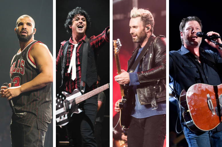 Drake, Billie Joe Armstrong, Adam Levine and Blake Shelton Drake, Billie Joe Armstrong, Adam Levine and Blake Shelton