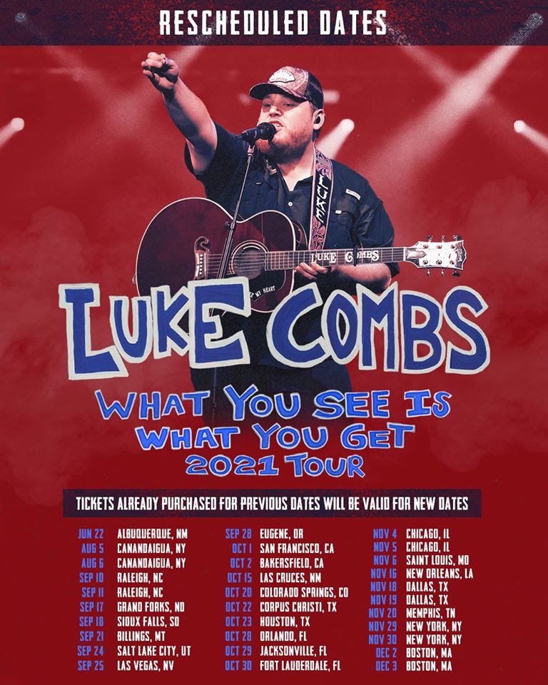 Luke Combs Rescheduled