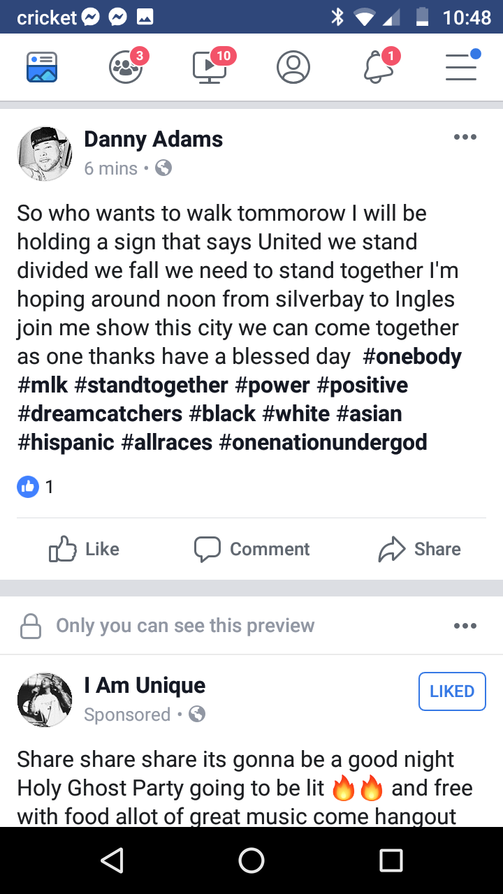 Danny's facebook post Danny's Facebook Post