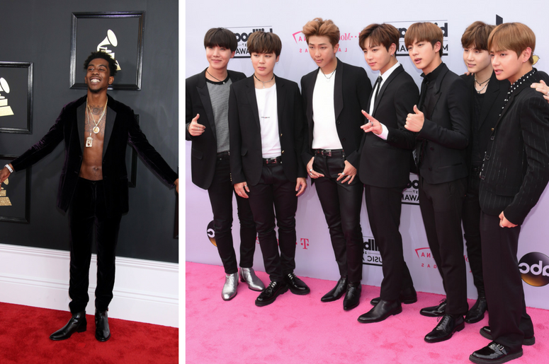 Desiigner arrives at the 59th Annual Grammy Awards at Staples Center./ BTS at 2017 Billboard Music Awards held at T-Mobile Arena on May 21, 2017 in Las Vegas, NV, USA Desiigner arrives at the 59th Annual Grammy Awards at Staples Center./ BTS at 2017 Billboard Music Awards held at T-Mobile Arena on May 21, 2017 in Las Vegas, NV, USA