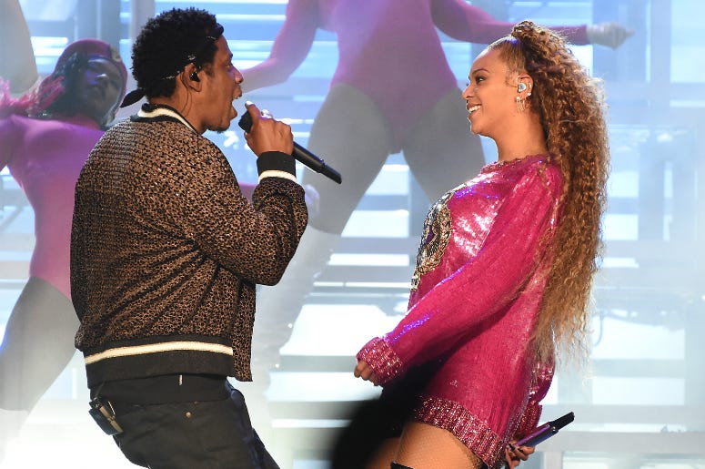 Jay-Z performs with Beyonce at the 2018 Coachella Valley Music And Arts Festival at Indio Polo Grounds on April 21, 2018 in Indio, California. Jay-Z performs with Beyonce at the 2018 Coachella Valley Music And Arts Festival at Indio Polo Grounds on April 21, 2018 in Indio, California.