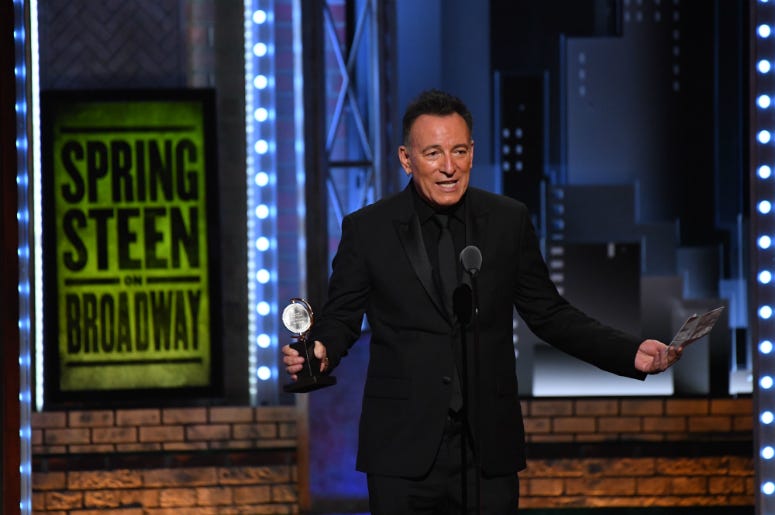 Bruce Springsteen accepts a special Tony award for his solo show Springsteen on Broadway Bruce Springsteen accepts a special Tony award for his solo show Springsteen on Broadway