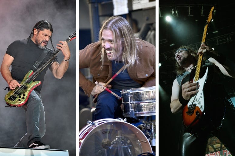 Robert Trujillo, Taylor Hawkins and Adrian Smith Robert Trujillo, Taylor Hawkins and Adrian Smith