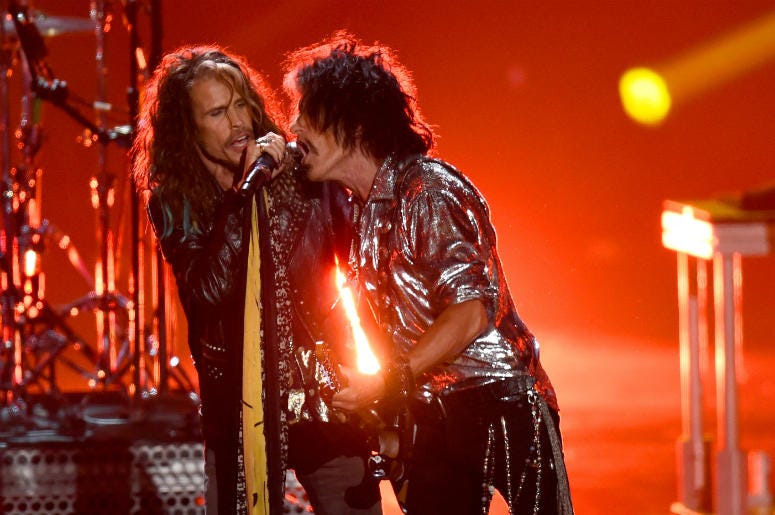 Steven Tyler and Joe Perry of Aerosmith perform onstage during the 2018 MTV Video Music Awards Steven Tyler and Joe Perry of Aerosmith perform onstage during the 2018 MTV Video Music Awards