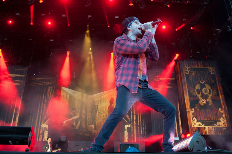 M. Shadows of Avenged Sevenfold headline on the main stage on day 1 of Download Festival M. Shadows of Avenged Sevenfold headline on the main stage on day 1 of Download Festival
