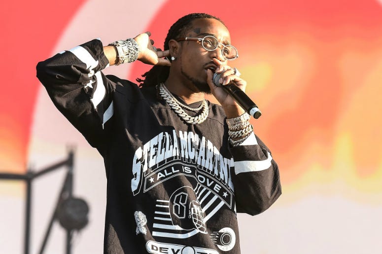 Quavo LONDON, ENGLAND - JULY 07: (EDITORIAL USE ONLY) Quavo of Migos performs on the Main Stage during Wireless Festival 2018 at Finsbury Park on July 7, 2018 in London, England.