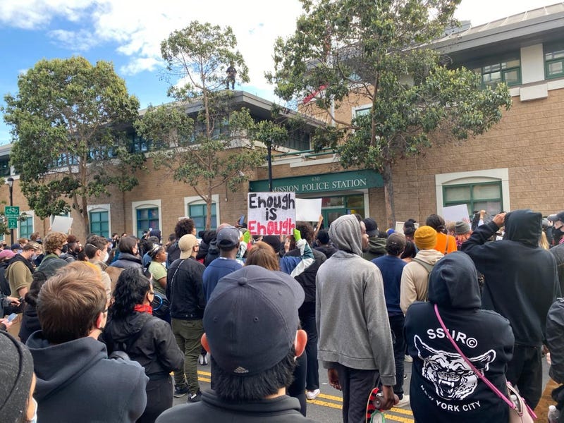 Demonstration in San Francisco's Mission neighborhood.
