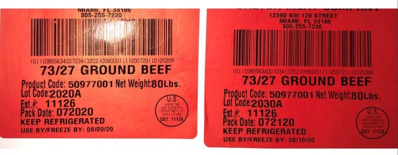Balter Meat Company Ground Beef Recall Label