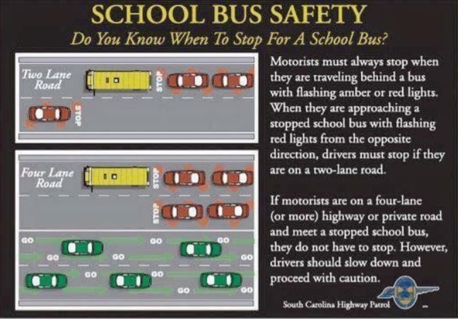 When to stop for a school bus
