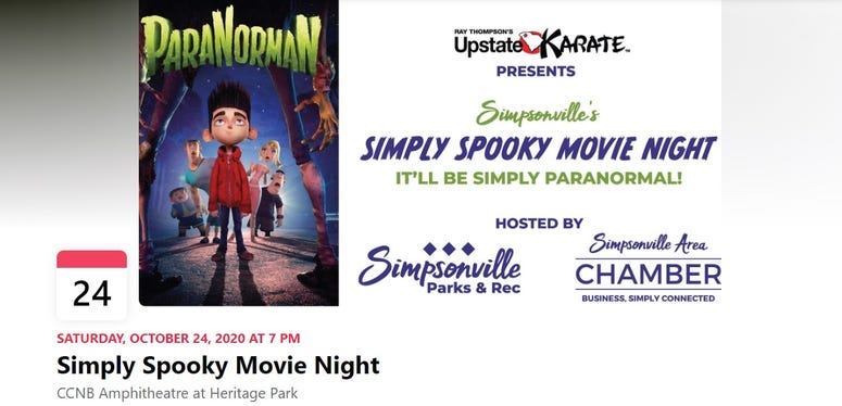 Simply Spooky Movie Night, Saturday October 24th, 7pm