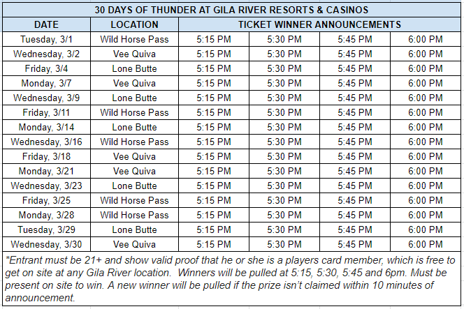 30 Days of Thunder at Gila River Resorts & Casinos