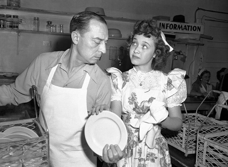 Powell in April 1944 doing a bit from "Song of the Open Road" with Buster Keaton