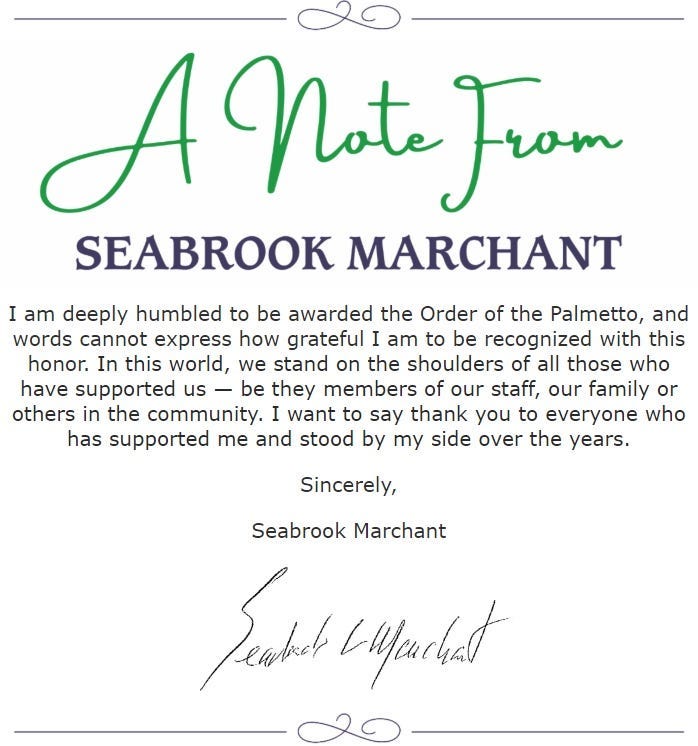 Seabrook Marchant awarded The Order of the Palmetto