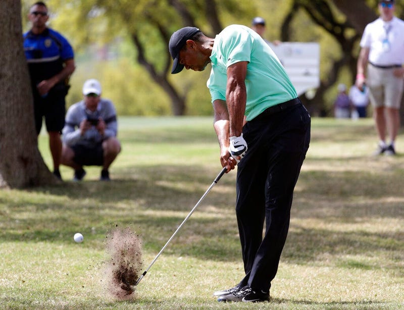 Tiger Woods hits from the rough on the sixth hole during round-robin play at the Dell Match Play Championship golf tournament, Thursday, March 28, 2019, in Austin, Texas. (