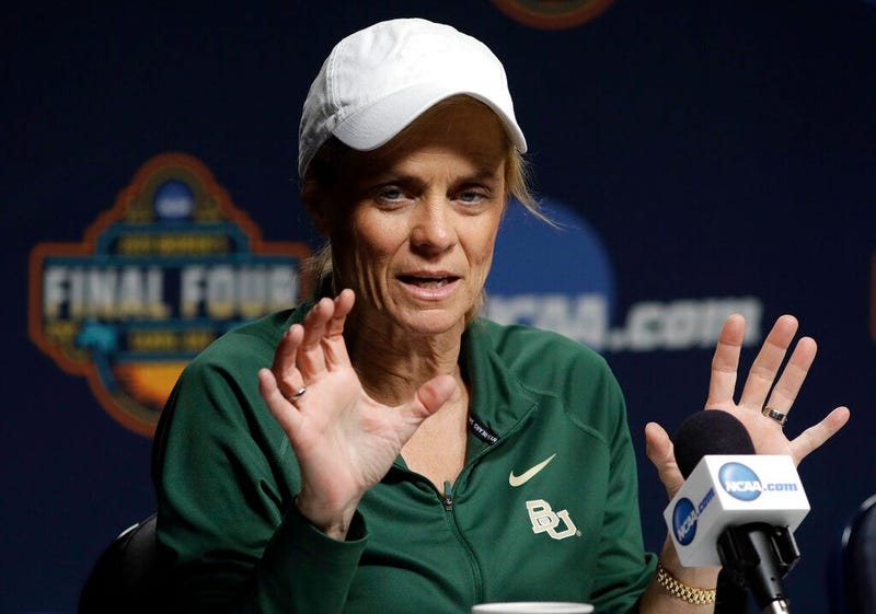 Baylor head coach Kim Mulkey gestures during a news conference at the women's Final Four NCAA college basketball tournament Saturday, April 6, 2019, in Tampa, Fla. Baylor will play Notre Dame for the national championship on Sunday.