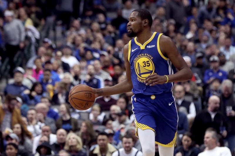 Jan 13, 2019; Dallas, TX, USA; Golden State Warriors forward Kevin Durant (35) dribbles during the game against the Dallas Mavericks at American Airlines Center. Mandatory Credit: Kevin Jairaj-USA TODAY Sports