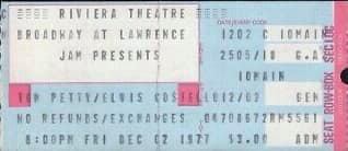 1977 Concert Ticket Stub Tom Petty/Elvis Costello