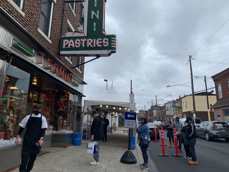 A line forms as customers wait to get into Termini Brothers Bakery
