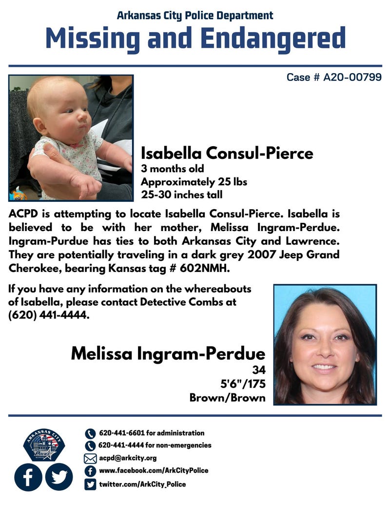 baby missing; Arkansas City