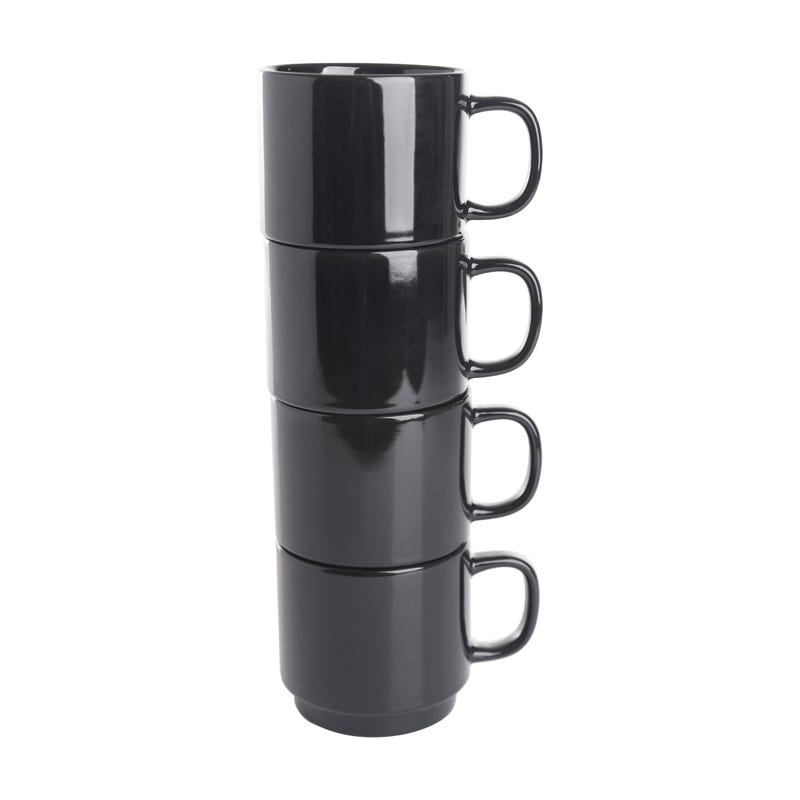 14.8-Ounce Stackable Black Stoneware Mug Set