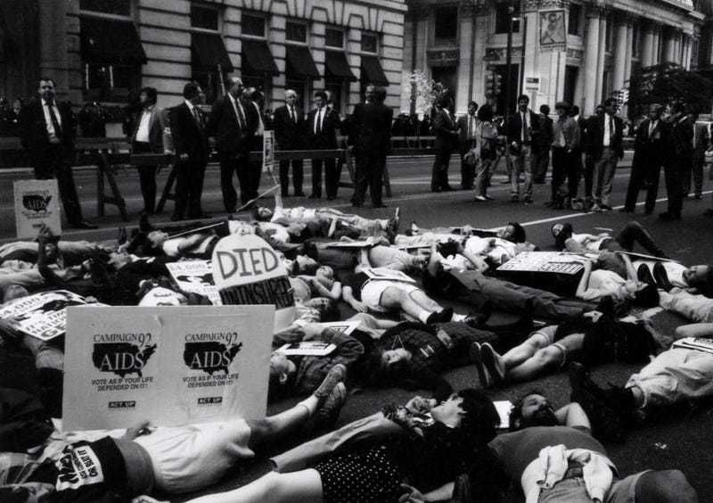 ACT-UP demonstration outside of the Bellevue Hotel in Center City Philadelphia in 1991.