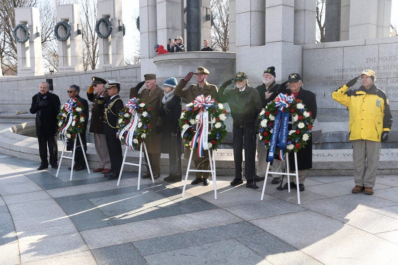World War II veterans, military attachés from Australia and the Philippines, and civilians laid wreaths at the National World War II Memorial in Washington as part of an event commemorating the 75th anniversary of the Battle of Luzon, Jan. 9, 2020.