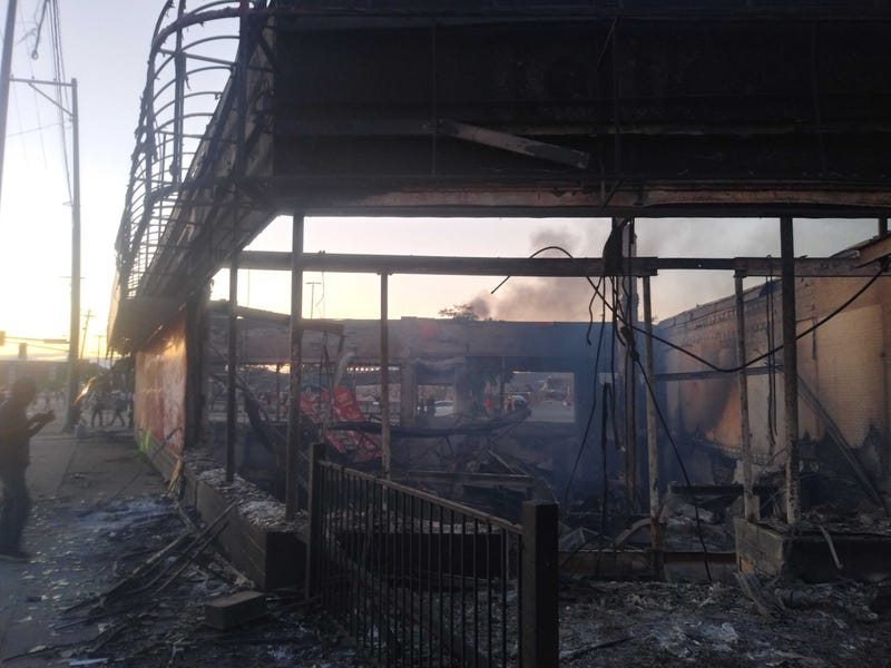 Destroyed building protests