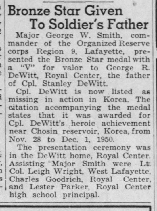 Army Sgt. DeWitt accounted for from Korean War
