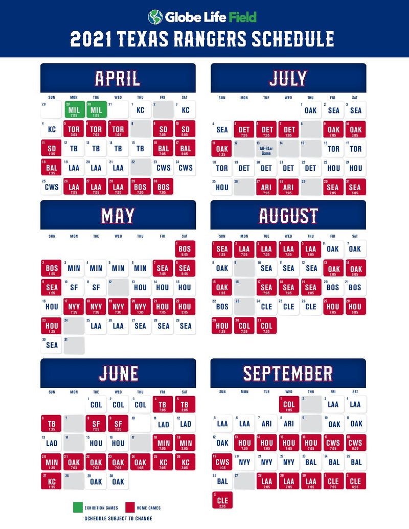 Texas Rangers schedule