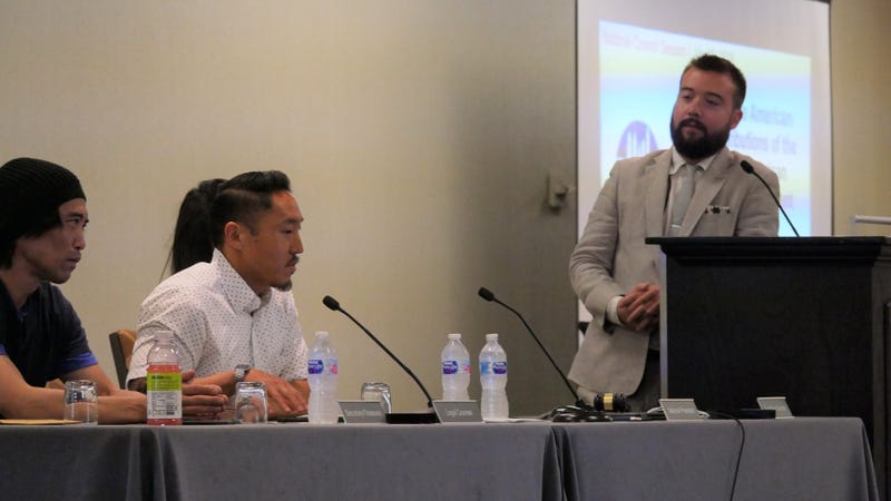 Rob Buscher mederates a panel discussion at the Japanese American Citizens League national convention.