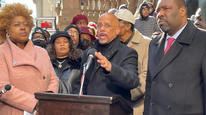 Civil rights activist Melissa Robbins, Pennsylvania state Sen. Vincent Hughes and Philadelphia City Councilmember Kenyatta Johnson