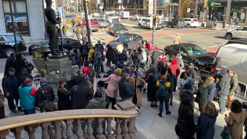 Protesters gather at the Union League in Philadelphia.