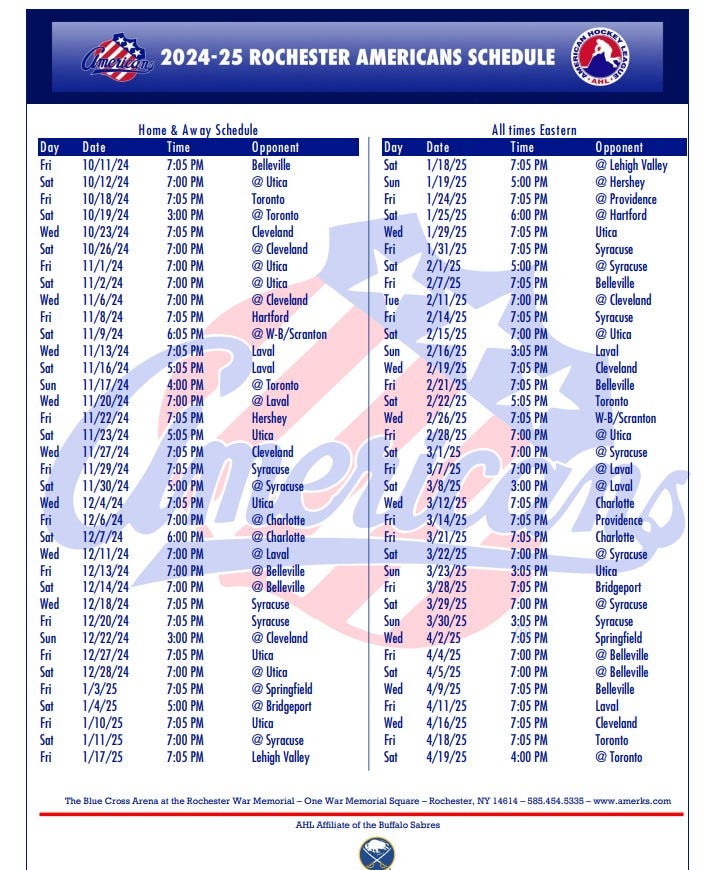2024-2025-rochester-americans-schedule