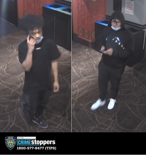 NYPD released surviellance footage of the two suspects wanted for stealing an 82-year-old woman's bag inside the AMC movie theater on the Upper West Side last weekend.